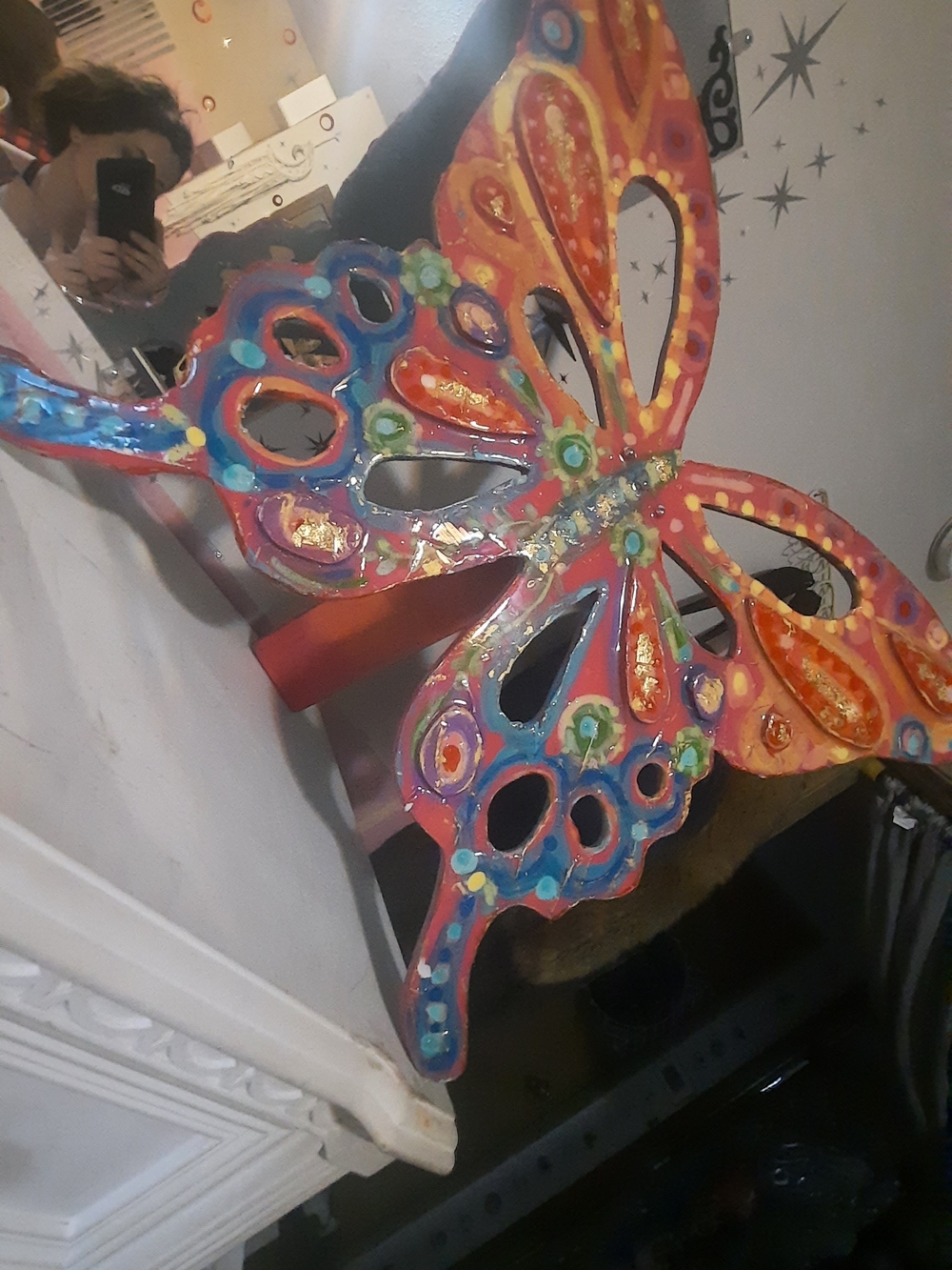 Triple Thick Hand-Painted&carved Wood Butterfly Wall Art With Real Gold Flake